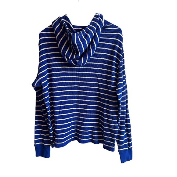 Polo Ralph Lauren Vintage Thermal Hooded Henley Waffle Knit Shirt Blue L - Picture 7 of 9